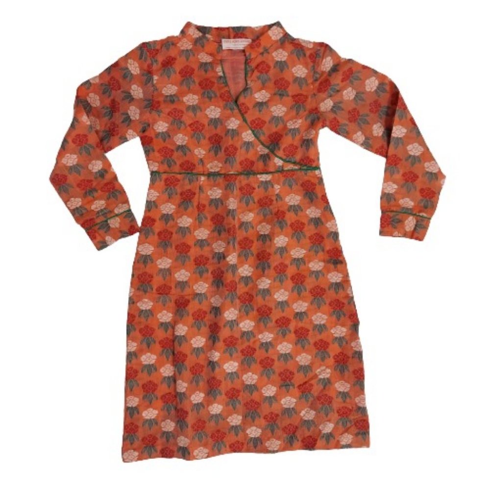 Cross Road Apparel Nupal Style Floral Dress — Orange Multi — Long Sleeve